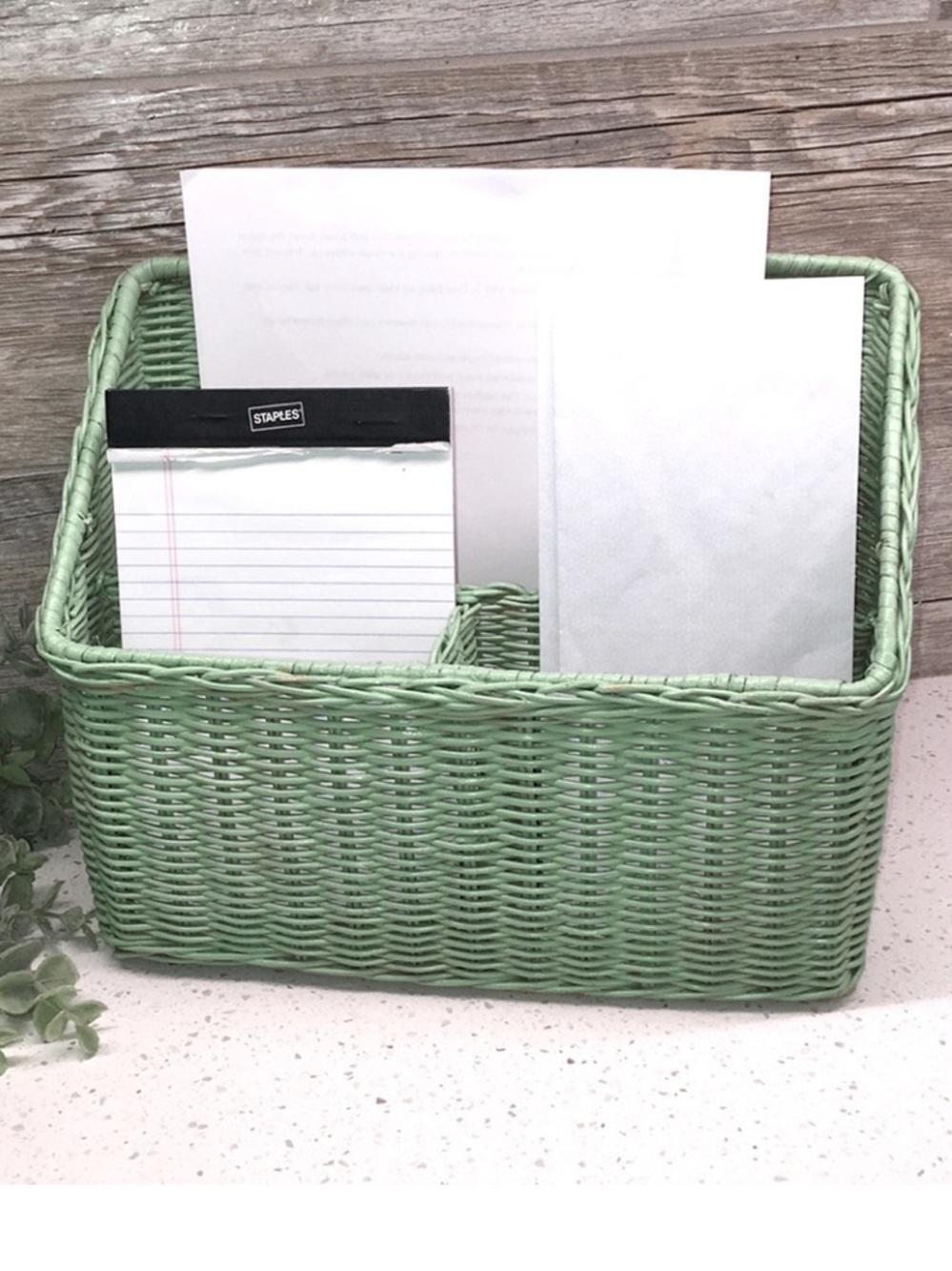 Woven Desk Organizer Sage Green Perfect Size Vintage EUC Home Decor